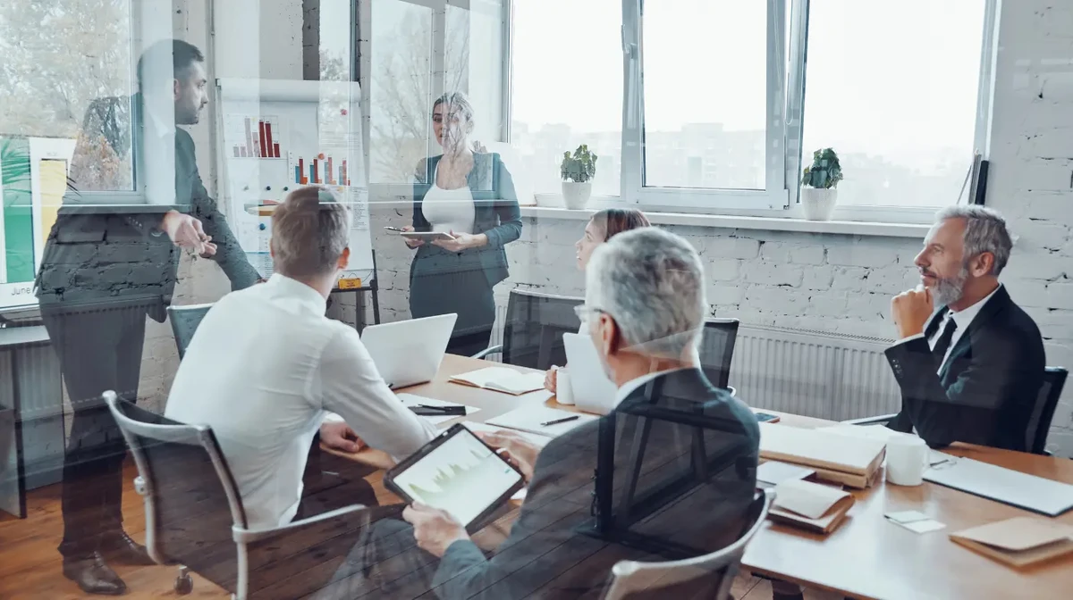 A dynamic business team having a meeting at an office