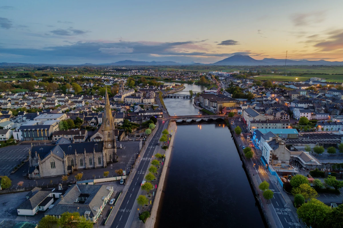 Ballina town from above County Mayo Ireland