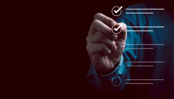 Business man data quality checkbox