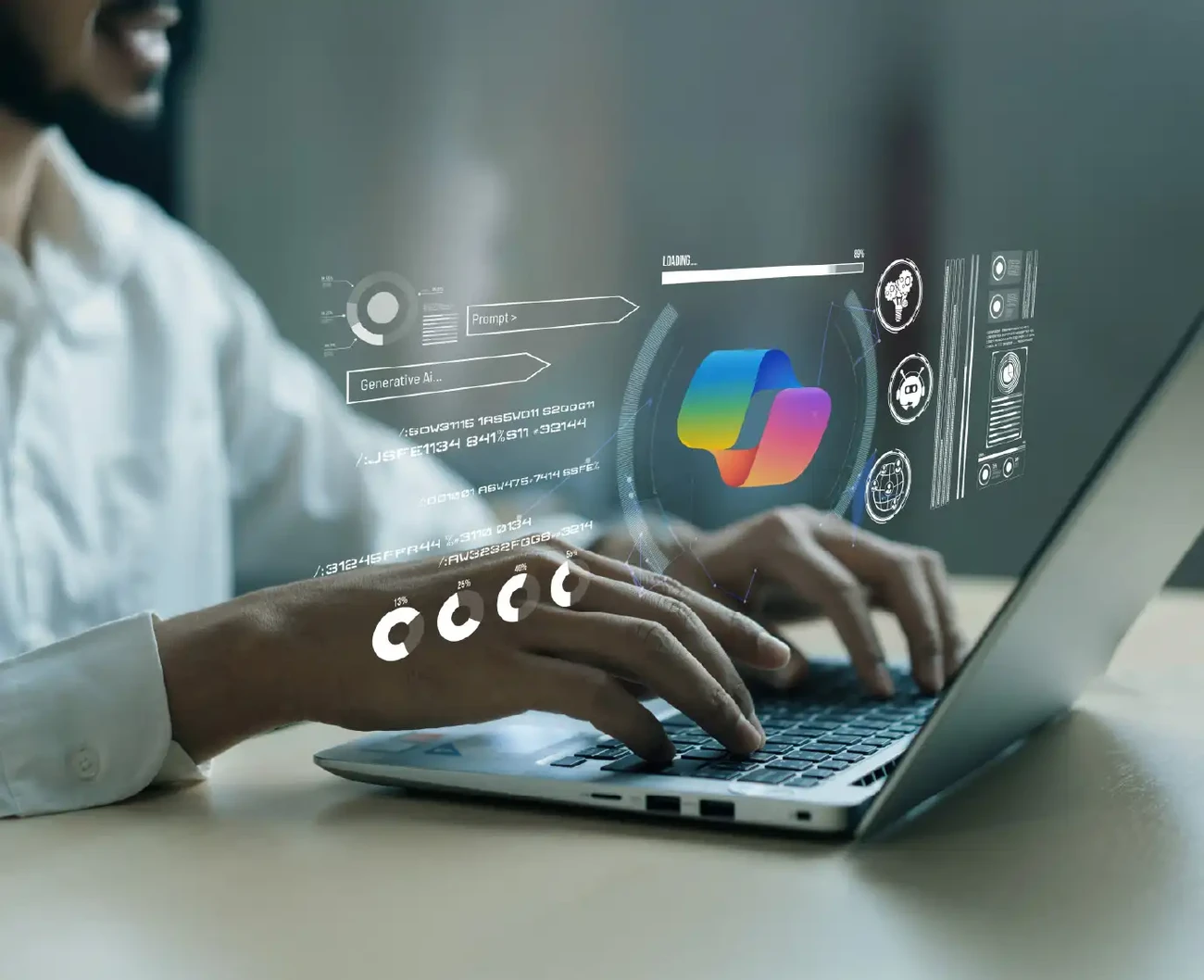 Computer demonstrating the use of Copilot in Microsoft Dynamics 365 Customer Service.
