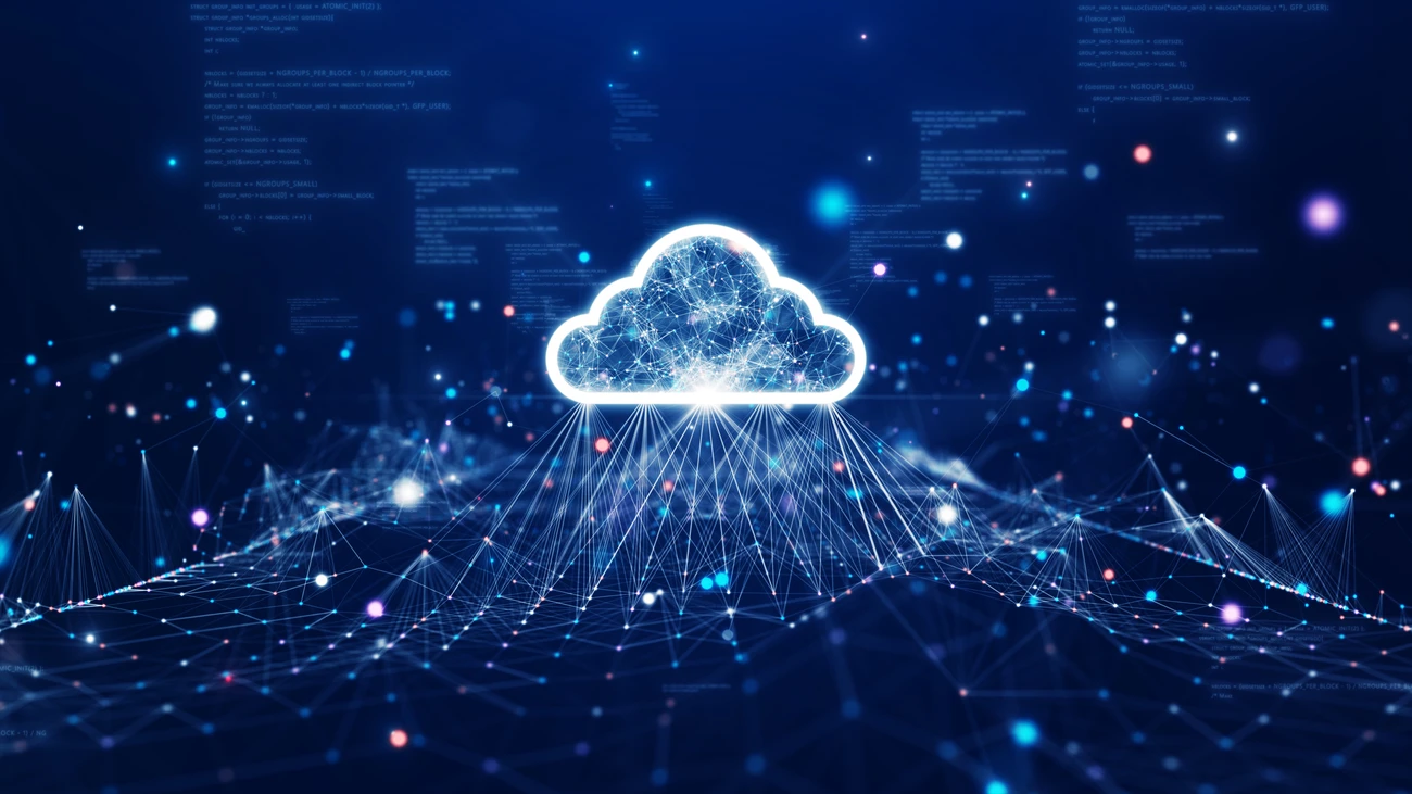 Cloud and edge computing technology data transfer concept.