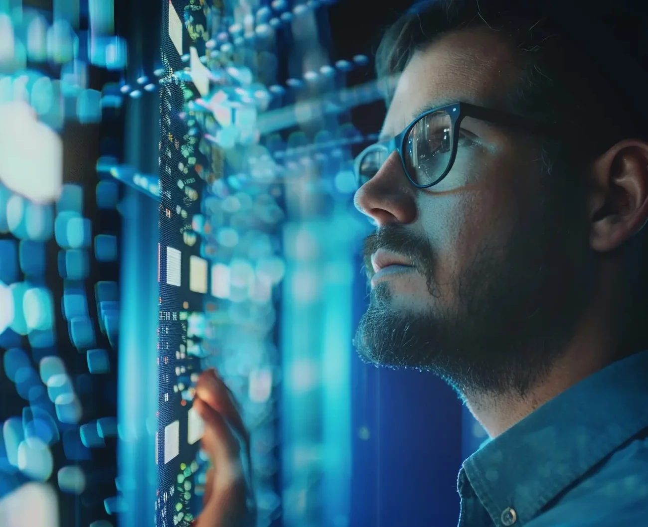 A man is looking at a new application which signifies the digital trnasformation and software migration