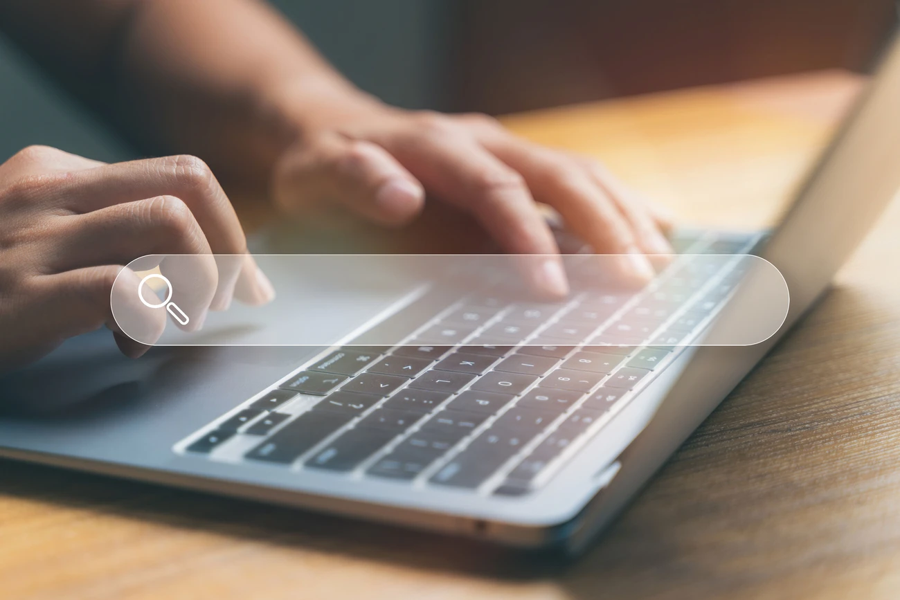 Hand Laptop Search bar icon. Search engine concept