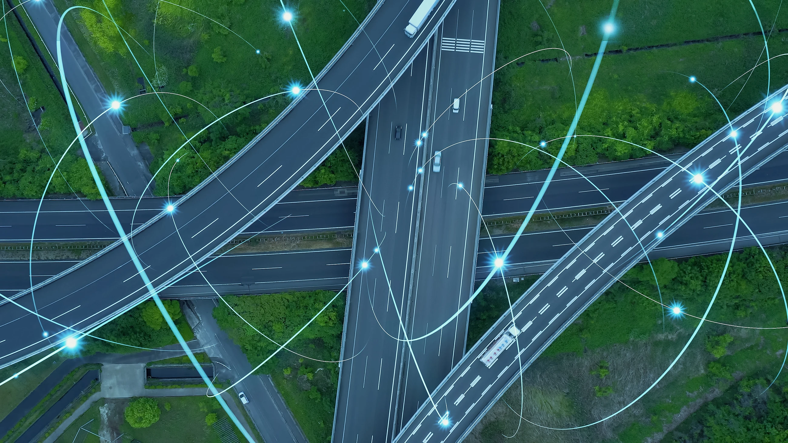 cars travelling on a highway with wireless connections