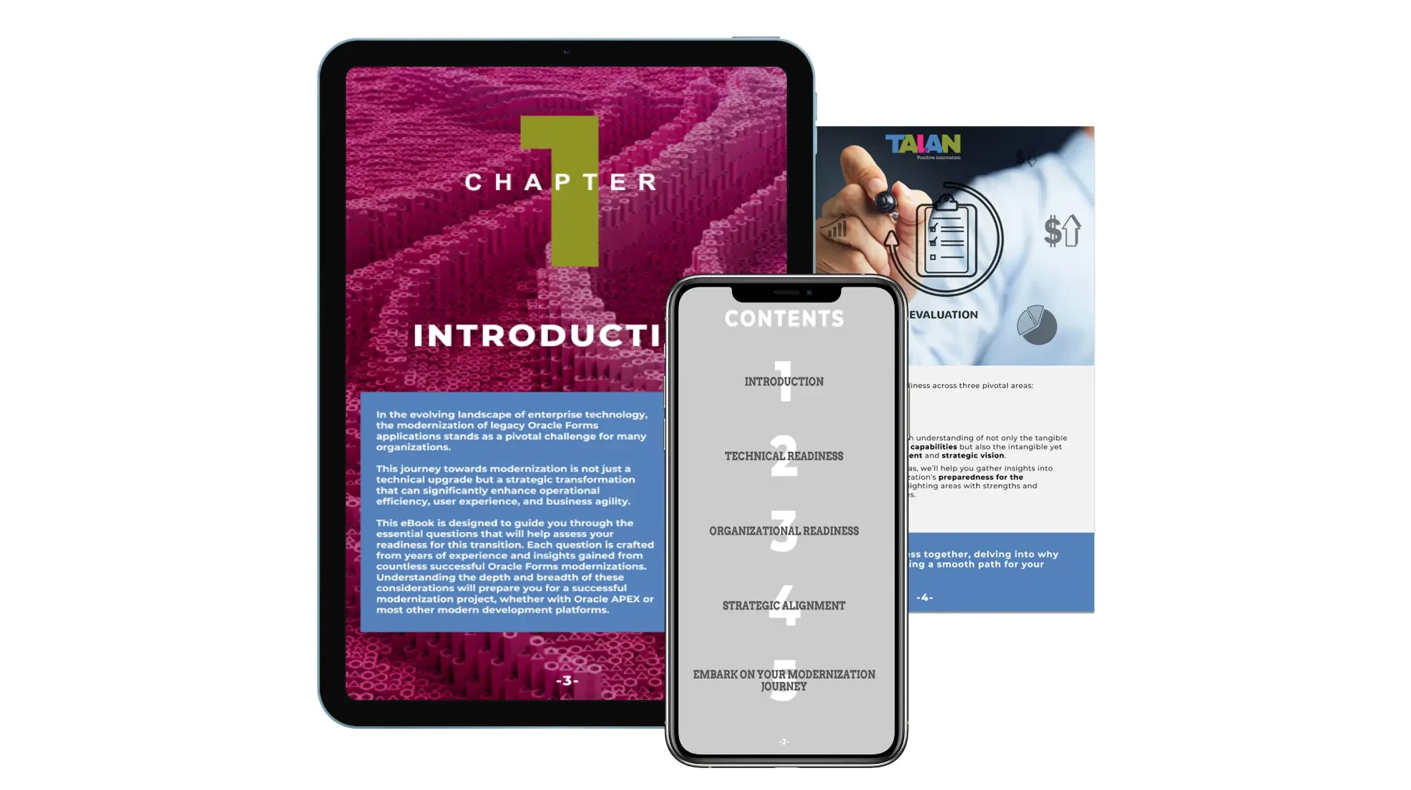 A preview of three pages of the form modernization for Oracle Forms ebook