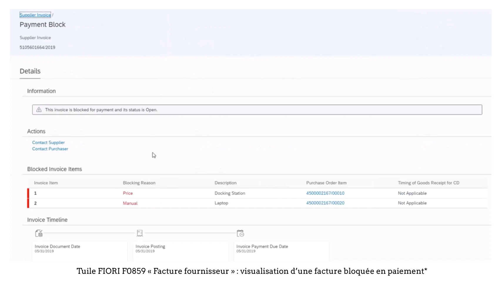 Tuile SAP FIORI F0859 Facture fournisseur