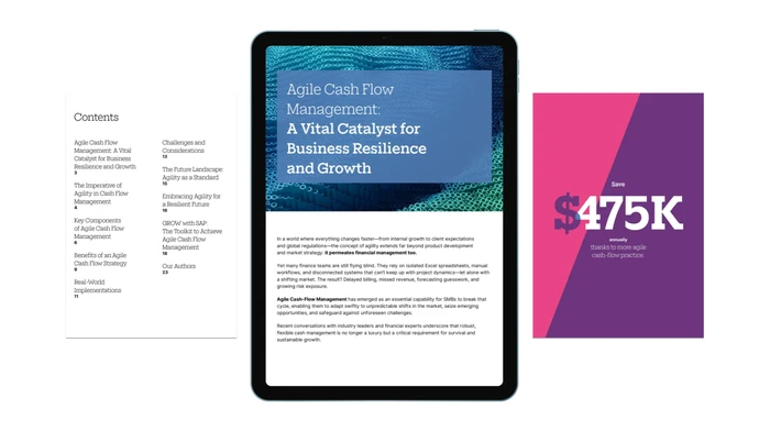 agile cash flow management whitepaper cover showing a preview of three pages of the white paper