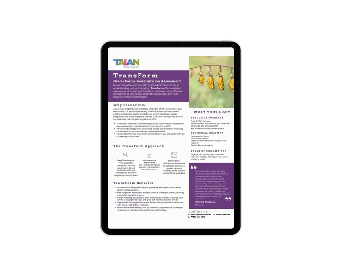 One-Pager TransForm preview on an Ipad