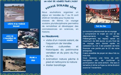 Image du projet Vendée-évasion pour les 6ème de l'Agiot