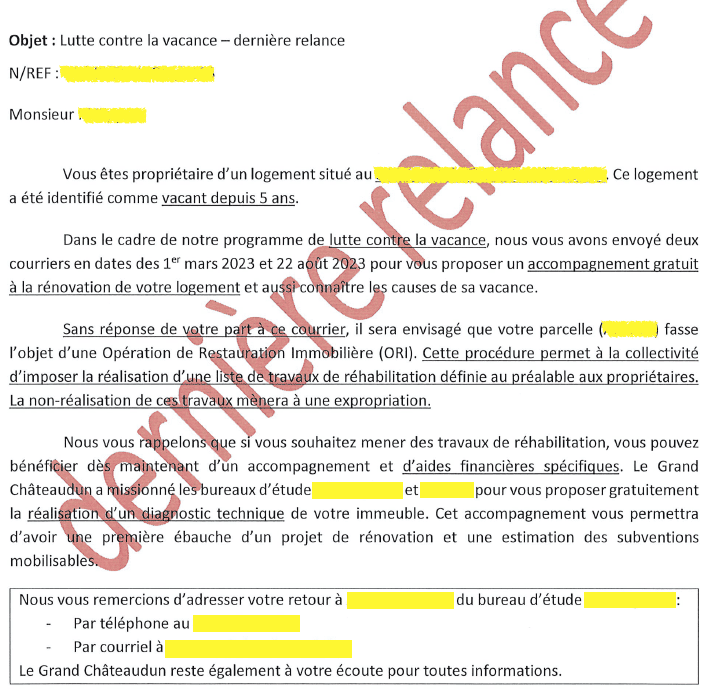 Visuel d'un courrier envoyé par la collectivité.