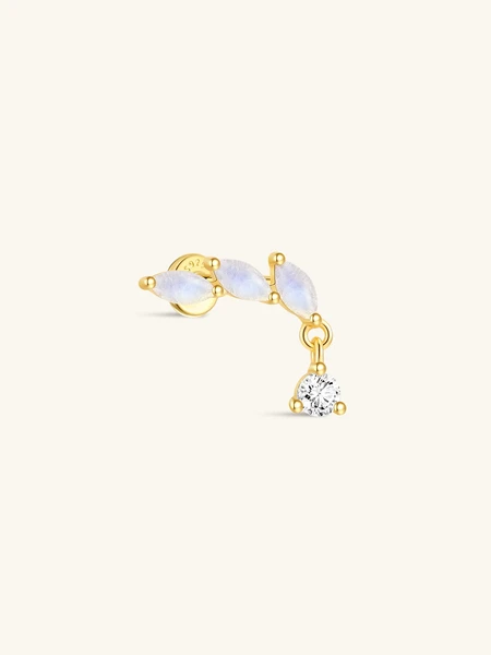 S925 Classic Three Marquise Moonstone Flatback Stud