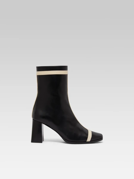 Catherine - Black and ivory leather ankle boots