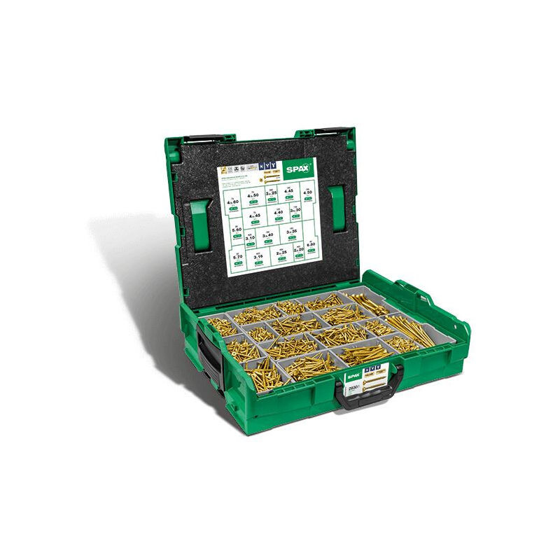 Spax Malette plastique de montage L-BOXX, Kit de vis avec 17 dimensions, Tête fraisée, Cruciforme Z, 4CUT, YELLOX - 5000009164019