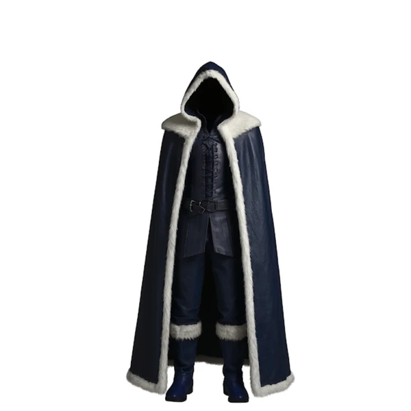 The Northern Frost Walker - Viking Winter Fur Cloak Costume - Blue Hooded Medieval Ranger LARP & Fantasy Cosplay, Halloween Outfit