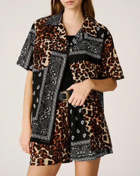 Bandana shirt leopard black