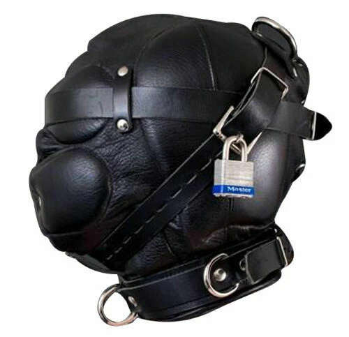 Bondage de masque de capuche de privation sensorielle en cuir véritable