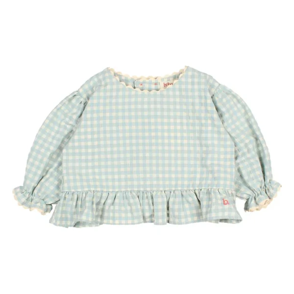 Búho - Blouse Manches 3/4 Vichy Seersucker - Aqua | Smallable