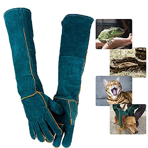 PeSandy Anti-Morsure Gants de Protection/ de Manutention pour Animal, Sécurité Cuir Gants de Travail pour Le Bain, Le Toilettage, la Manipulation Chien, Chat, Oiseau, Serpent, Lézard, Reptile