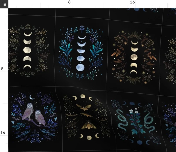 6"x 9" MoonLight Garden Collection - Fabric | Spoonflower