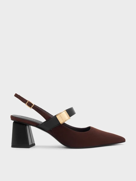 Escarpins Mary Jane en suédine à bride arrière Yvette marron foncé | CHARLES & KEITH