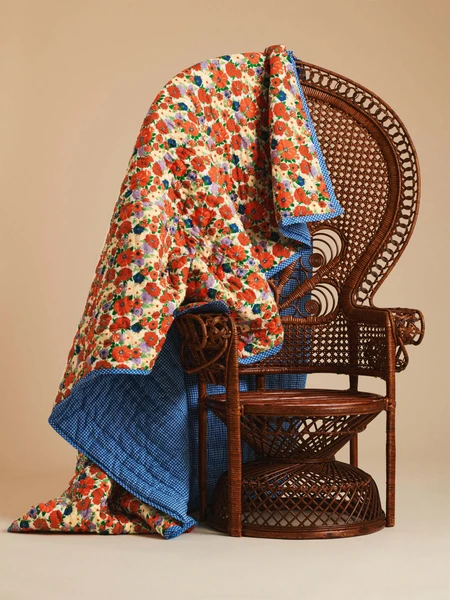 Plaid matelassé réversible Spring flower , Lucas du Tertre