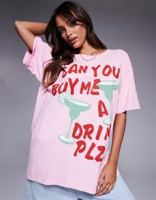 In The Style - T-shirt oversize à imprimé Margarita - Rose