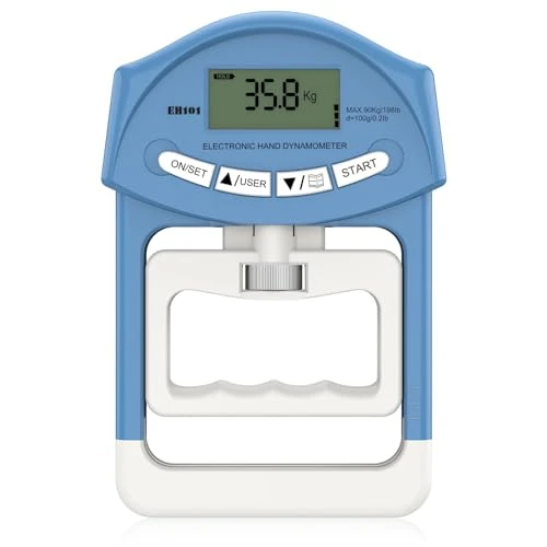 Dynamomètre à main électronique 90 kg / 200 lbs Capacité de préhension avec 19 jeux de disques individuels (bleu)