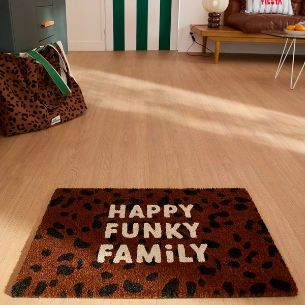 Paillasson coco Taxi Brousse - Happy Funky Family - motif léopard