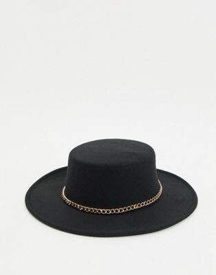 My Accessories London - Canotier à bordure chaîne dorée - Noir | ASOS