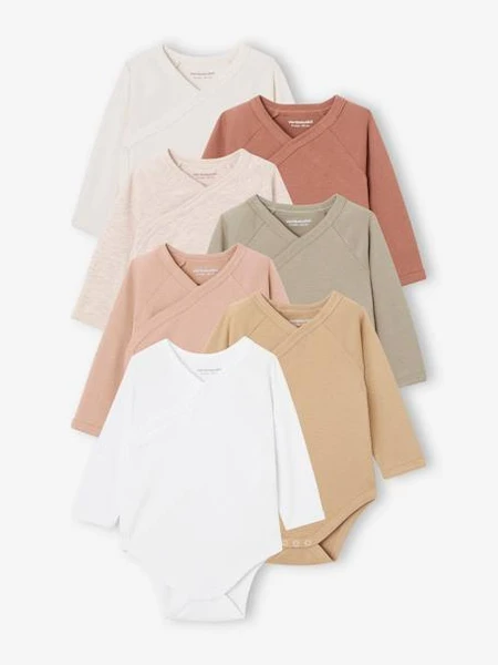 Lot de 7 bodies en coton Bio manches longues ouverture naissance BASICS multicolore - Vertbaudet