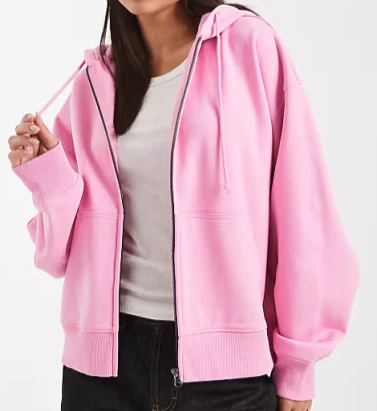 COLLUSION - Sweat à capuche zippé coupe carrée - Rose