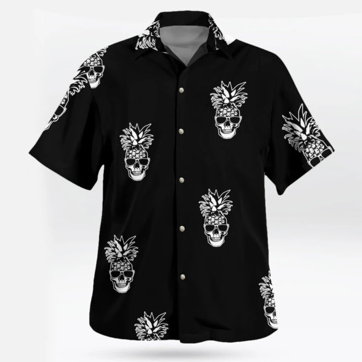 Skull Pineapple Pattern Black White Hawaiian Shirt