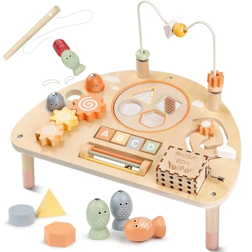 Vanplay Table Activité Bébé Jouet Bebe 2 an Jouet Montessori Jouets en Bois Sensoriels Labyrinthe de Perles Jouet Trieur de Formes Cadeau Bebe 2 3 4 an