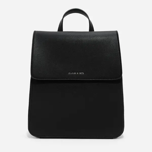 Black Front Flap Structured Backpack | CHARLES & KEITH