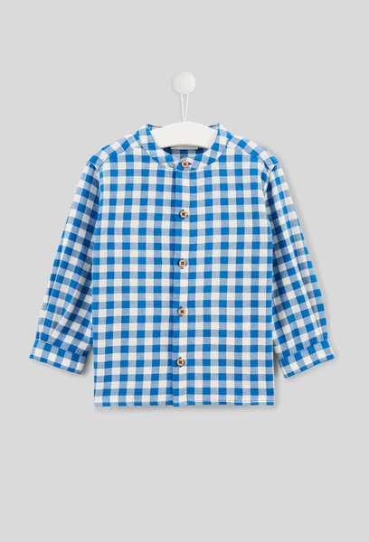 Chemise col mao à carreaux en coton BIO GOTS