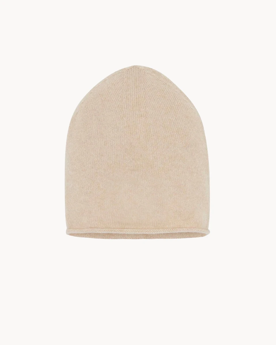 Bonnet Cachemire Bords Roulottes Beige Organic | Kujten Cachemire