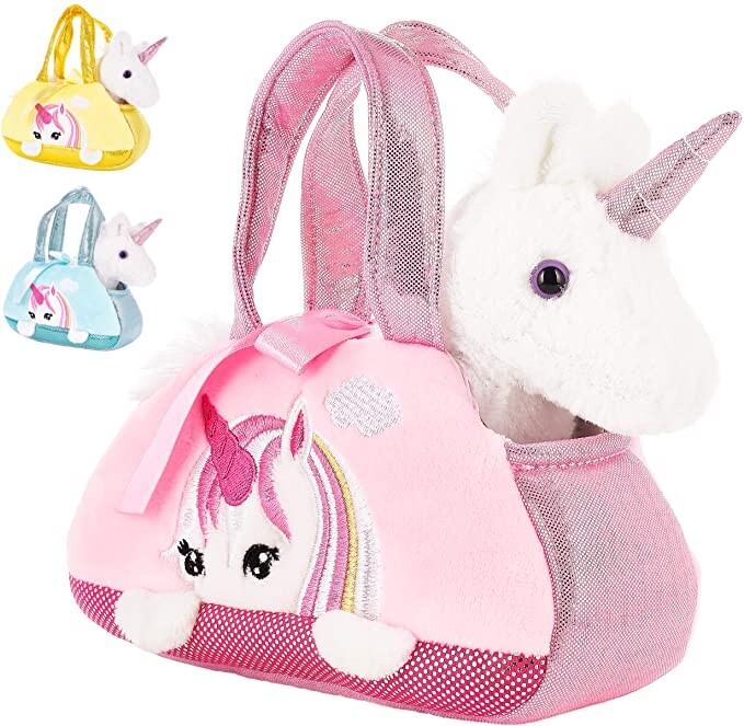 BRUBAKER Licorne en Peluche Blanche dans Un Sac à Main - 20 cm - Peluche dans Un Sac - Rose : Amazon.fr: Jeux et Jouets
