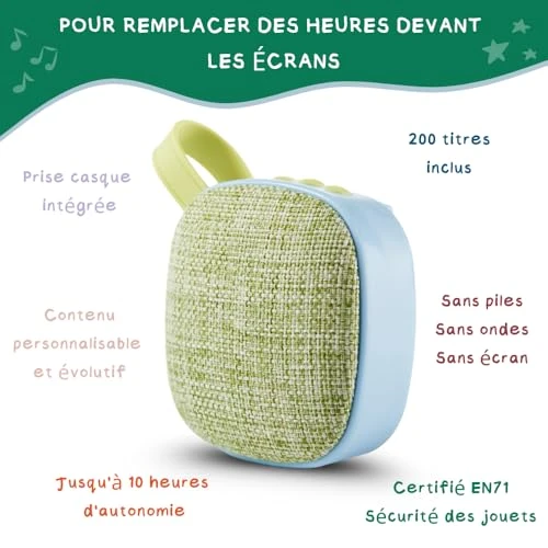 MAIASAURA | Boite à Histoires pour Enfant Maïa avec 50 Titres Inclus | Conteuse à Histoires pour Enfant de 0 à 8 Ans | Boite à Musique pour Bébé avec Comptines, Berceuses et Histoires (Vert Bleu)