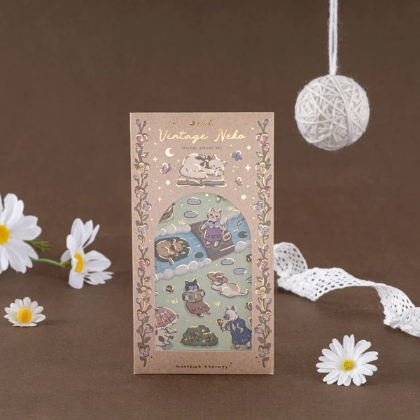 Tsuki ‘Vintage Neko’ Sticker Set ☾ – NotebookTherapy
