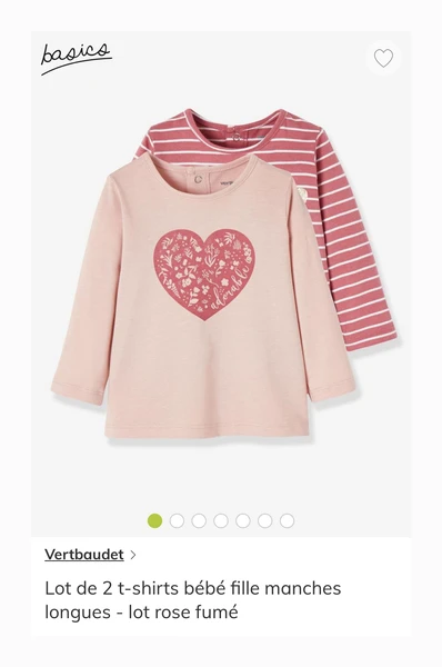Lot de 2 t-shirts bébé fille manches longues lot rose fumé - 6 MOIS