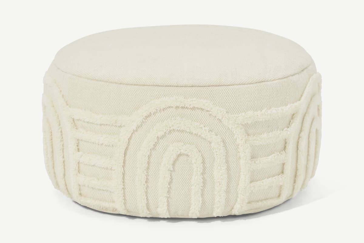 Raina, pouf, laine tuftée blanc cassé