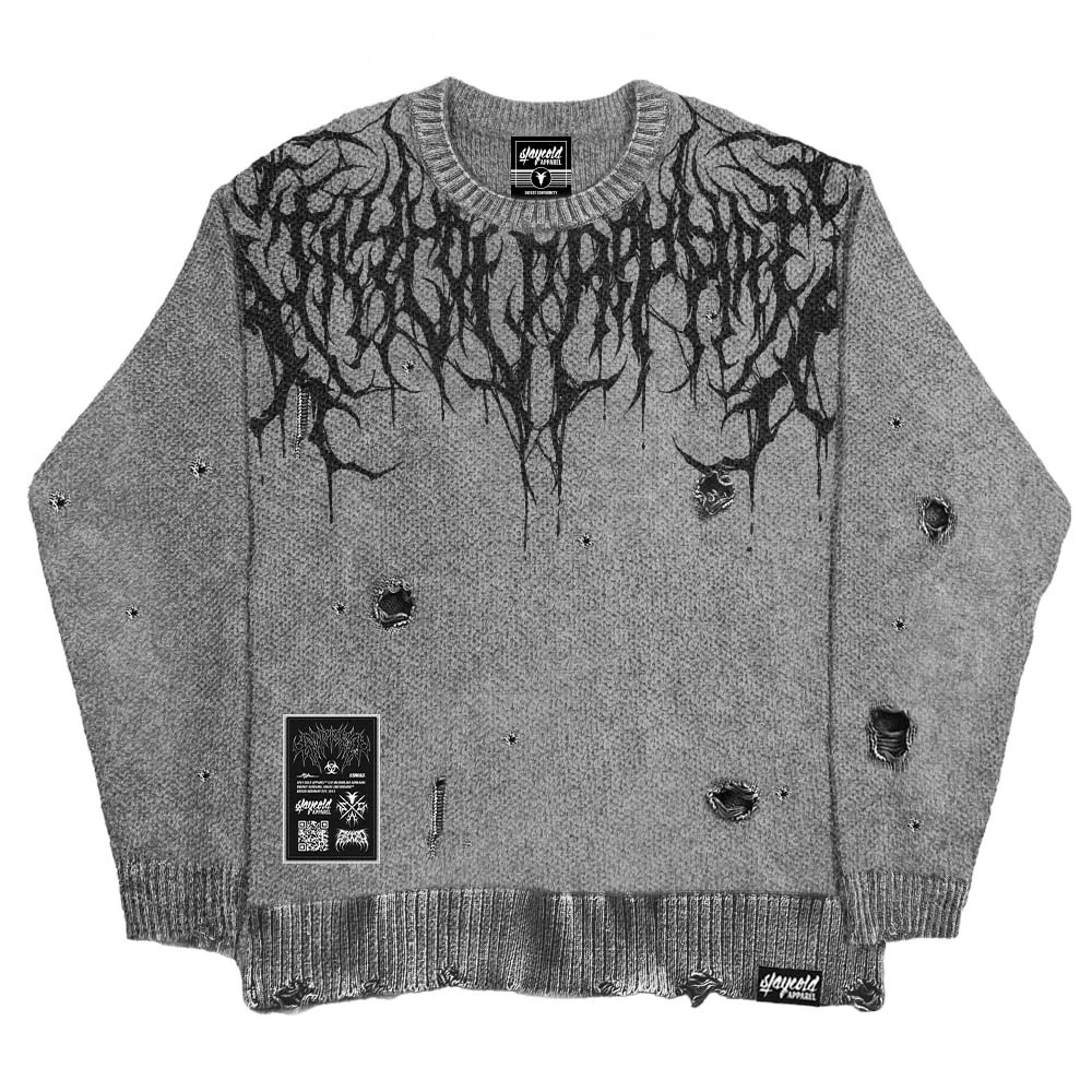 Reign Of Blood (grey bleach) - Knit Sweater (600GSM)