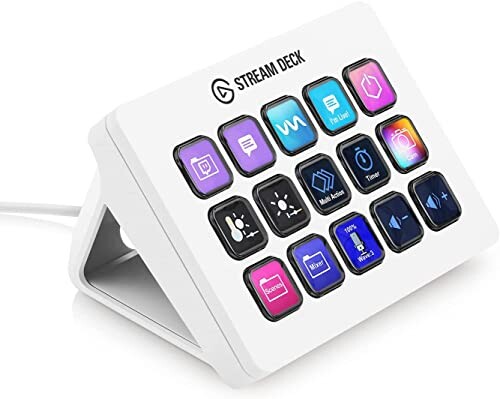 Elgato Stream Deck MK.2 Blanc – Contrôleur de studio, 15 touches macro, déclenchement d’actions dans les applications et les logiciels comme OBS, Twitch, ​YouTube et d’autres, compatible Mac et PC
