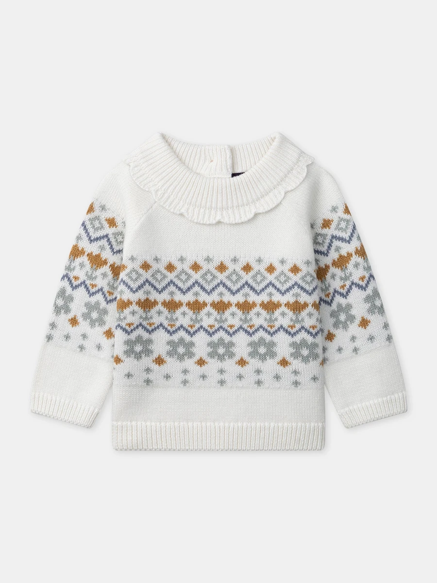 Pull blanc à motif fleurs Bébé Fille