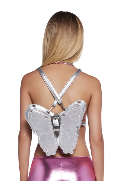 Metallic Butterfly Backpack Purse - Silver