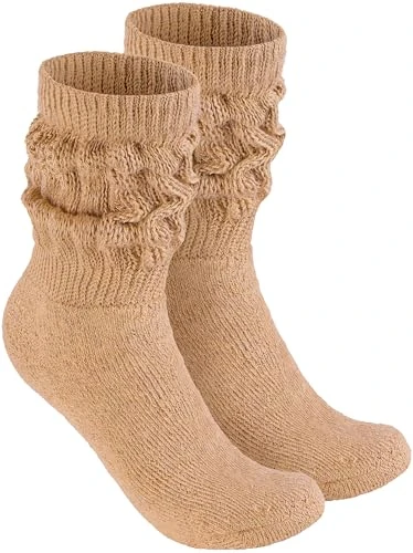 BRUBAKER Chaussettes de Sport Rétro - Chaussettes de Sport pour Femmes pour le Fitness, Yoga, Workout et Gymnastique - 1 Paire de Chaussettes Tricotées pour Femmes - Beige, 39-42