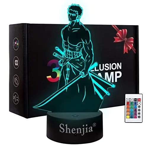 Shenjia 3d Led ONE PIECE Veilleuse Personnage Marchandise Lampe pour Enfants Maison Chambre Décoration Coloré Veilleuse Cadeau pour Les Fans De Merch (16 couleurs, Roronoa Zoro-A)