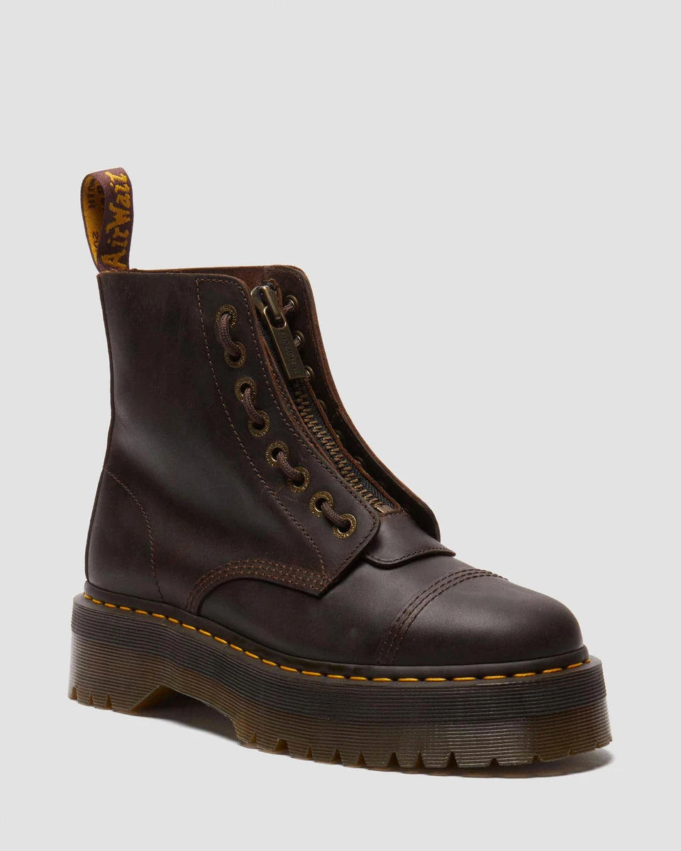 Boots plateformes Sinclair en cuir Crazy Horse en Marron Foncé | Dr. Martens