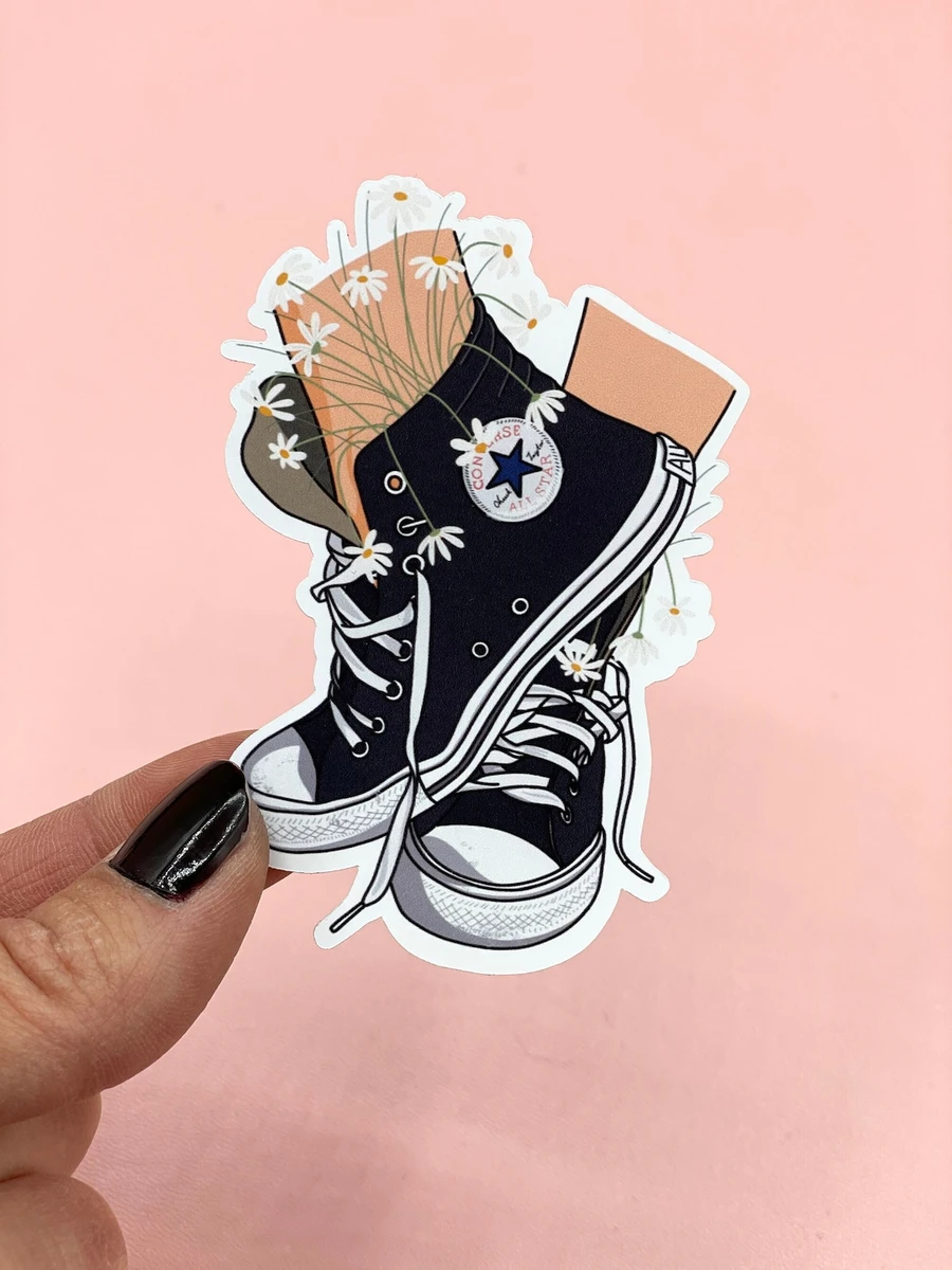 Black Daisy Trainer Sticker | Black Sneaker sticker | Daisy sticker | Girl in trainers sticker | Decal | Journaling | Bujo | Scrapbook