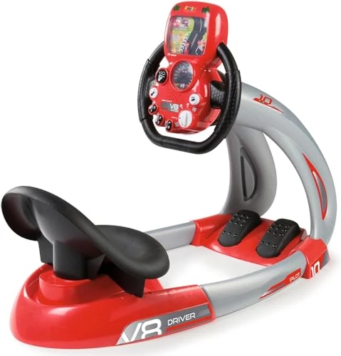 Smoby - V8 Driver - Simulateur de Conduite pour Enfant - Pilote de Course - Volant Electronique - Fonctions Boost et Marche Arrière - Sons et Lumières - A Partir de 3 Ans - Fabrication Française